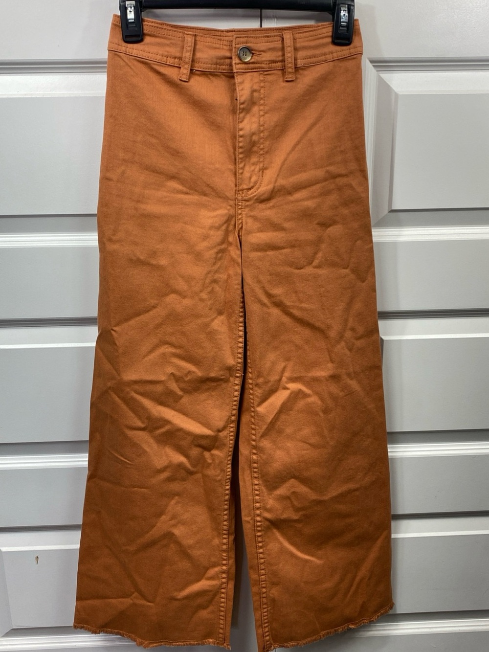 Billabong Women's Orange Denim Wide-Leg Jeans Cotton Button Closure Flare 25x27